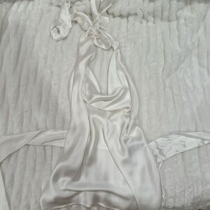 white satin cowl neck top